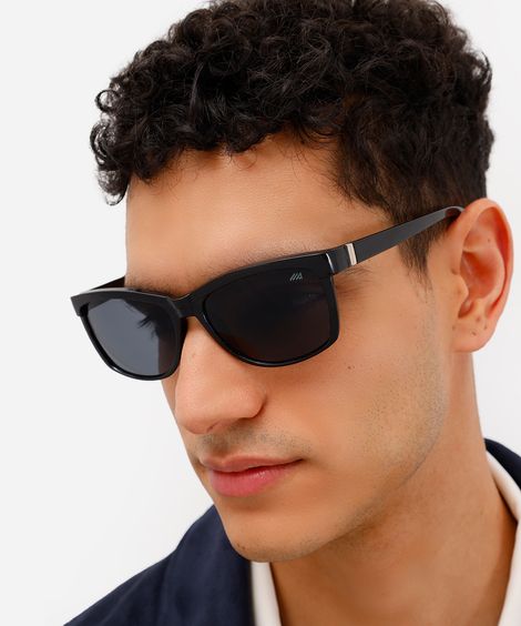 óculos de sol oval preto