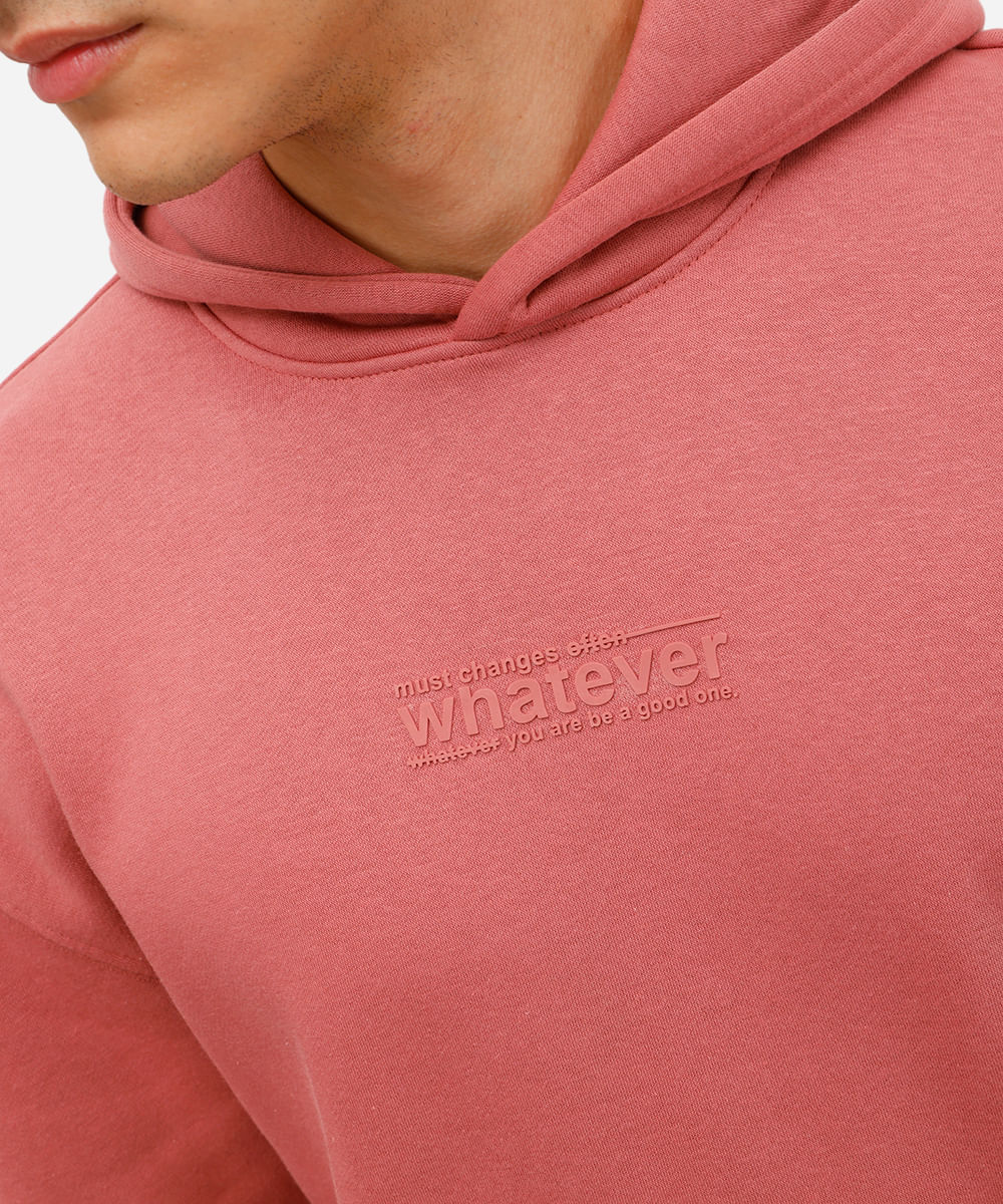blusão masculino de moletom com capuz e bolsos whatever rosa