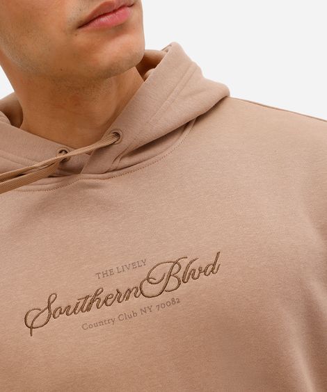 blusão masculino de moletom com capuz e bolso canguru bege