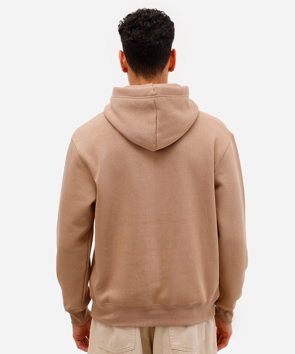 blusão masculino de moletom com capuz e bolso canguru bege