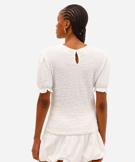 blusa feminina manga bufante texturizada off white