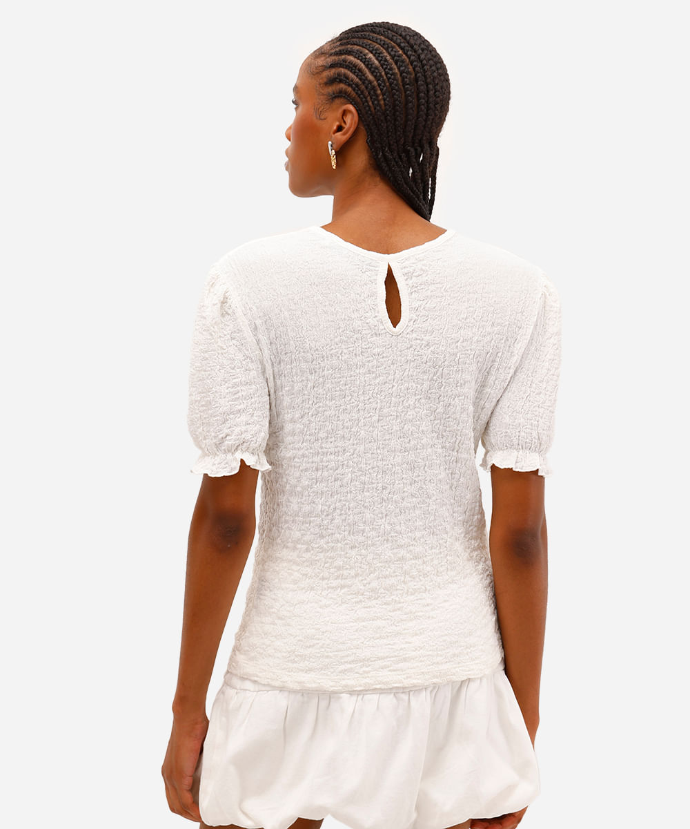 blusa feminina manga bufante texturizada off white