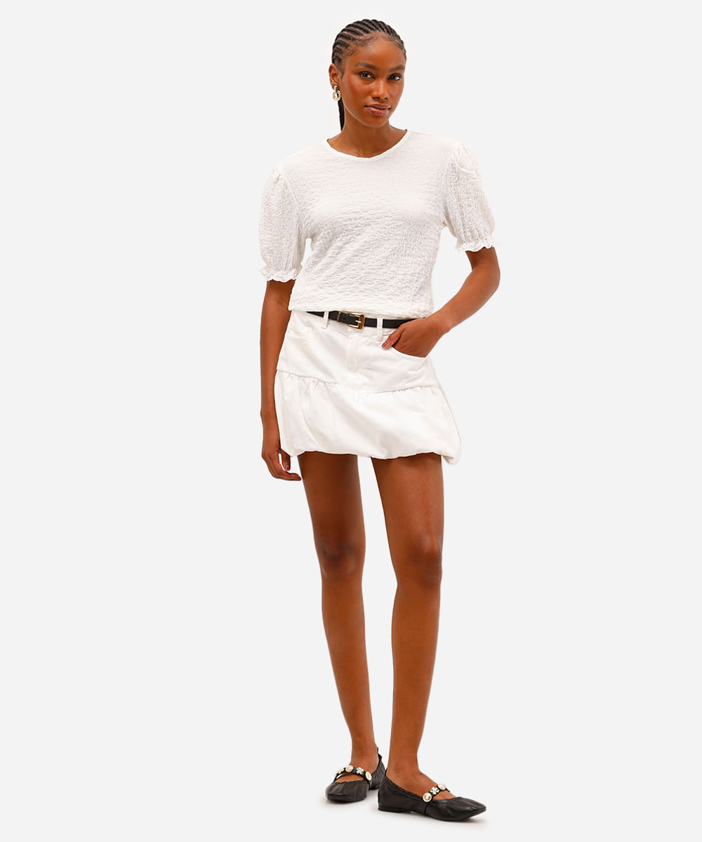 blusa feminina manga bufante texturizada off white