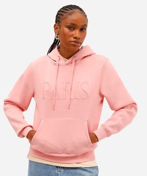 blusão de moletom com capuz paris rosa