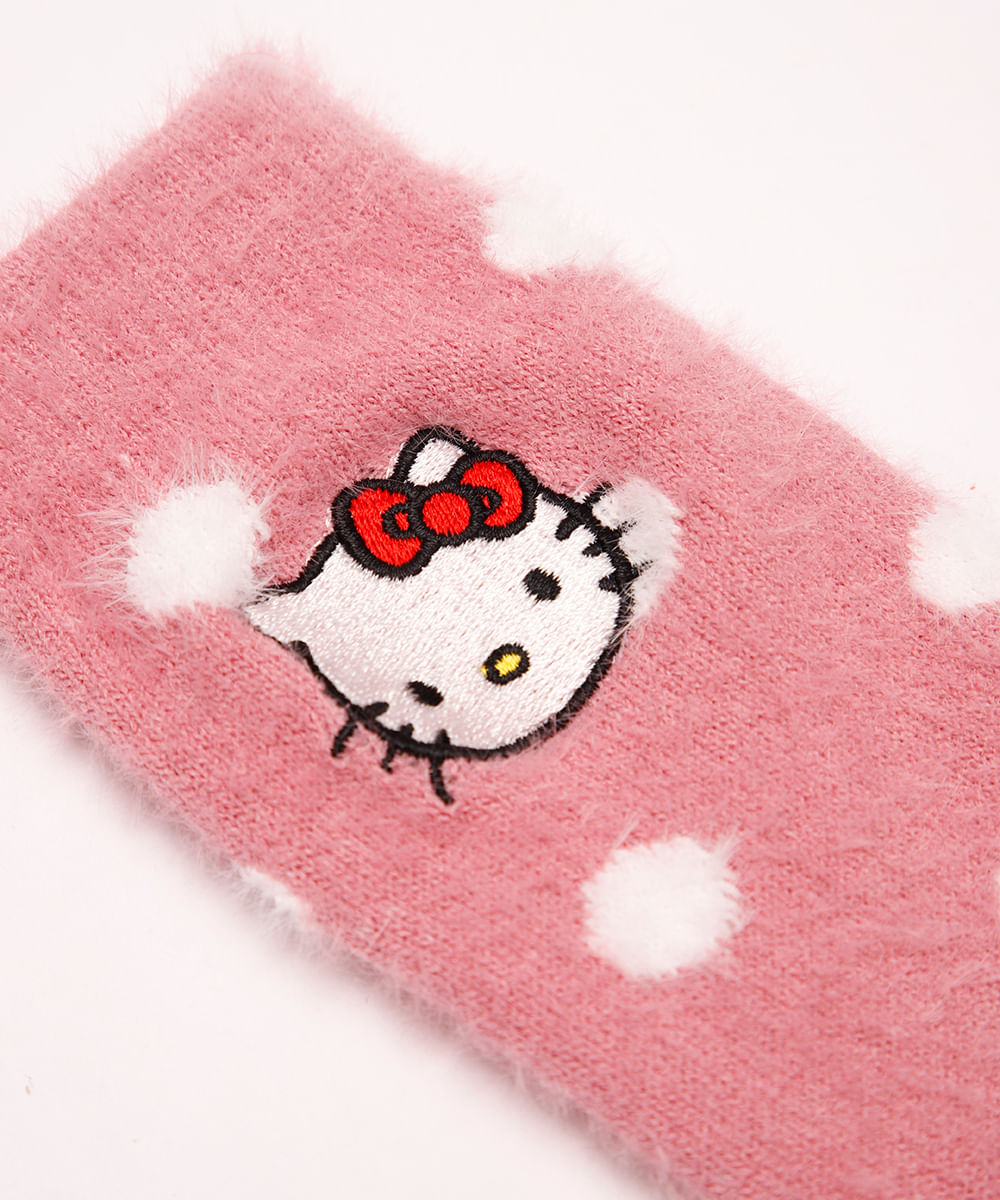 meia feminina cano alto hello kitty poá rosa