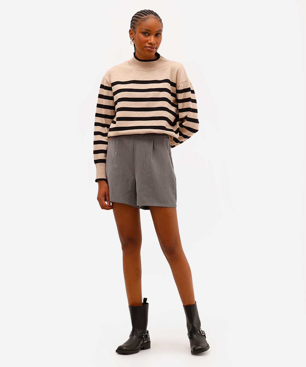 short feminino de alfaiataria cinza