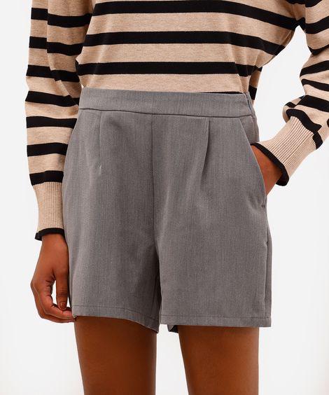 short feminino de alfaiataria cinza
