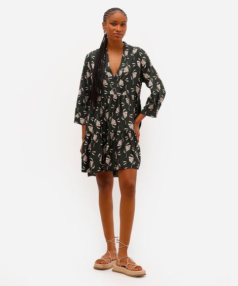 vestido curto feminino de viscose floral verde