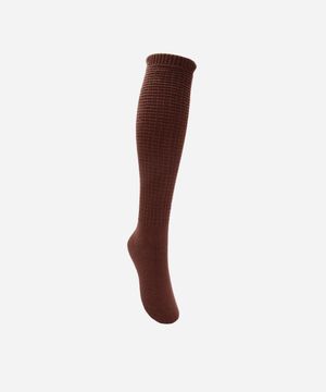 meia feminina de tricot cano longo texturizada marrom