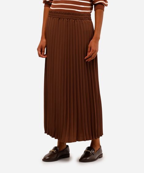 saia midi feminina plissada marrom