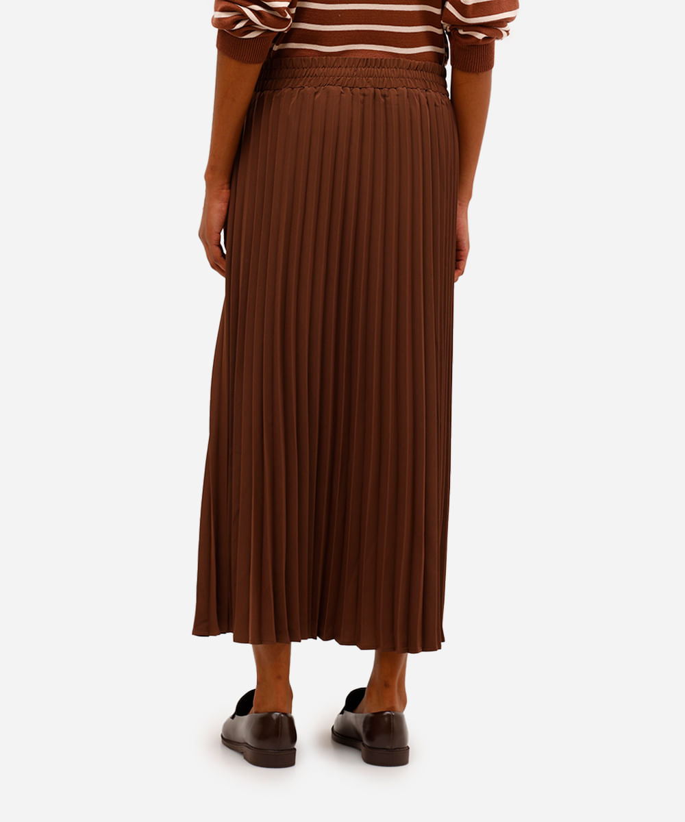 saia midi feminina plissada marrom