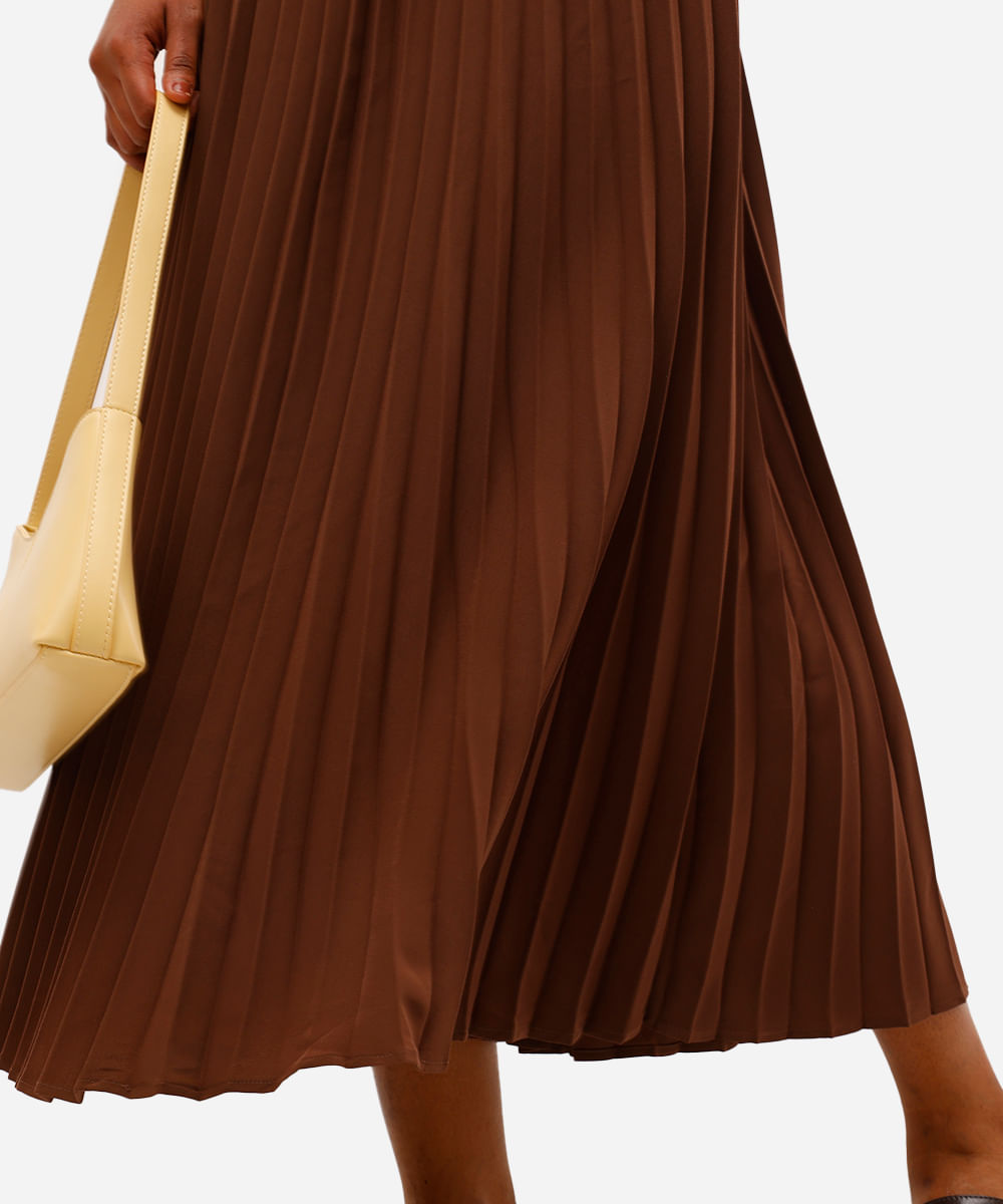 saia midi feminina plissada marrom