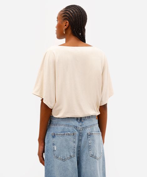blusa feminina de suede decote v - areia