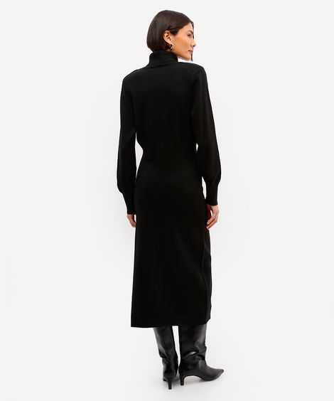 vestido feminino de tricot midi gola alta preto