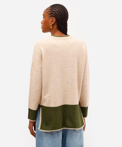 suéter feminino de tricot com fendas bege