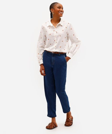 calça cenoura feminina jeans com cinto azul