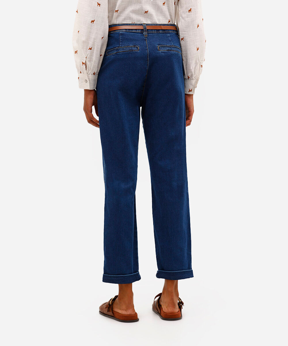 calça cenoura feminina jeans com cinto azul