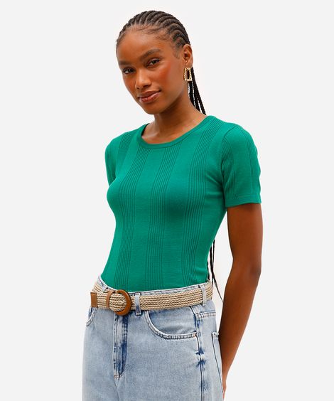 blusa feminina com viscose canelada verde
