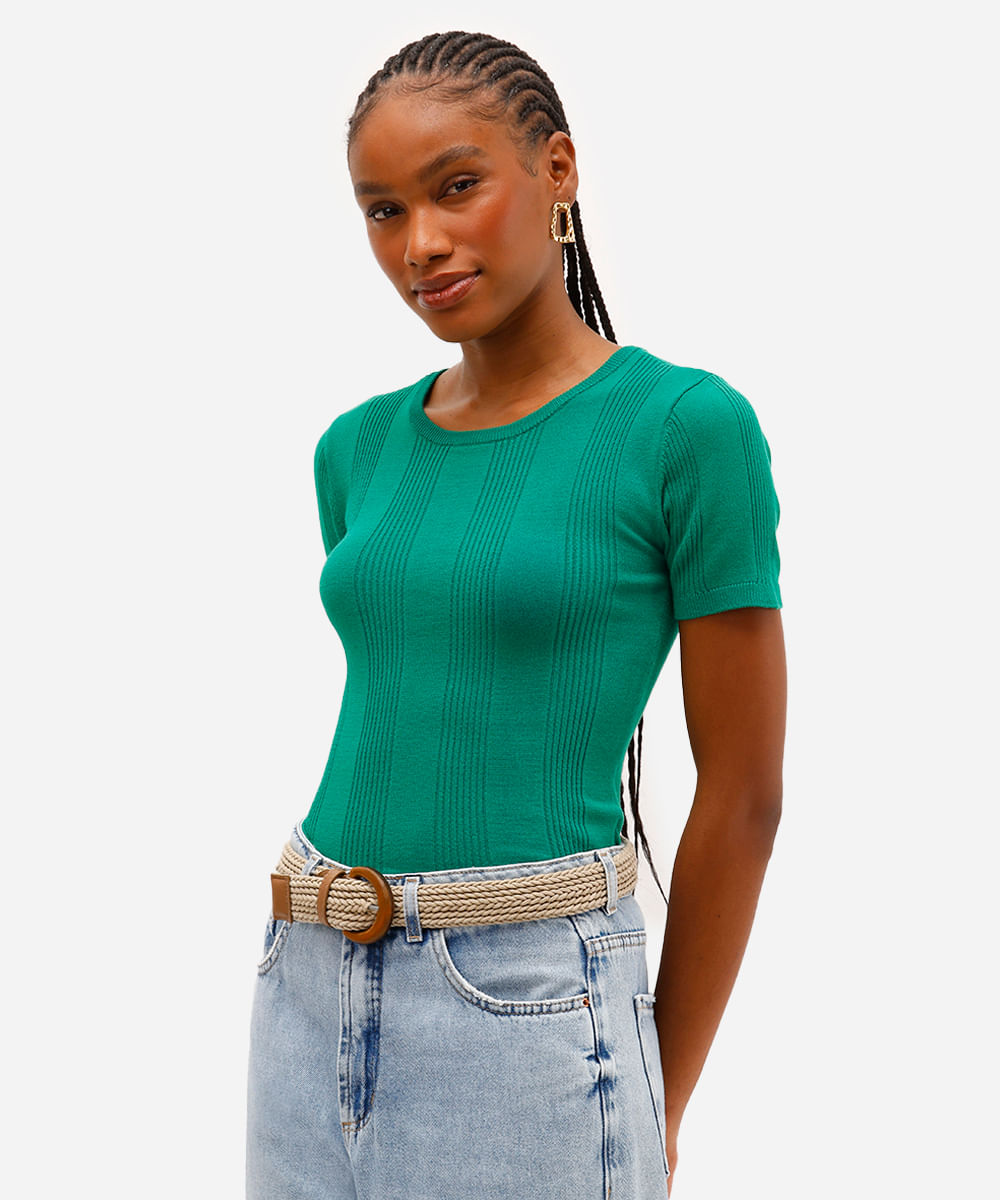 blusa feminina com viscose canelada verde