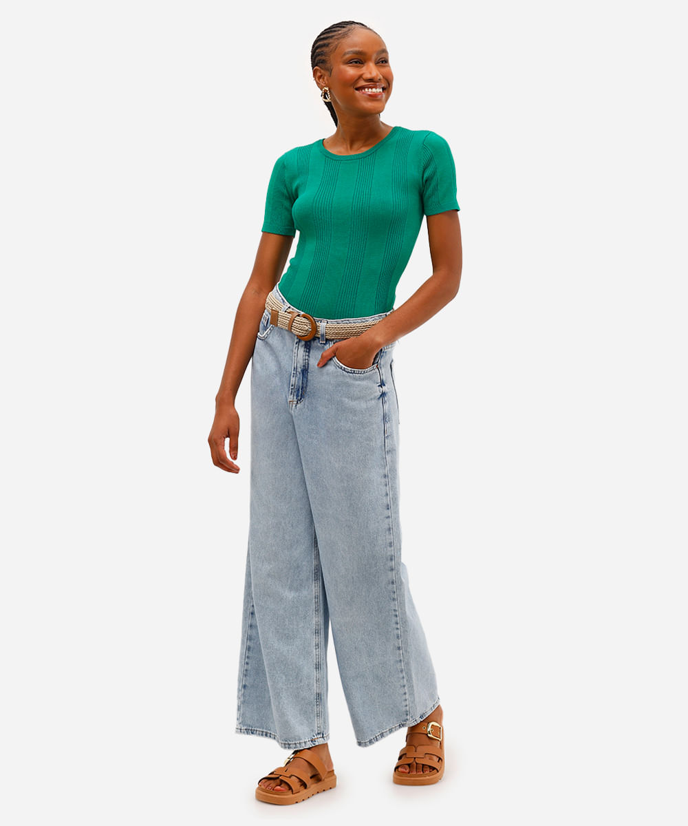 blusa feminina com viscose canelada verde