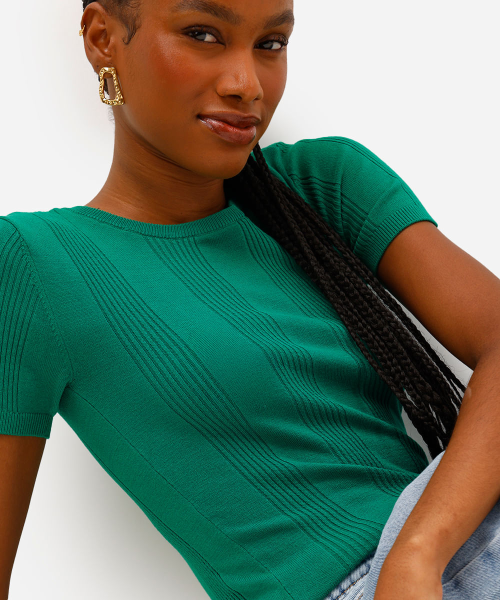blusa feminina com viscose canelada verde