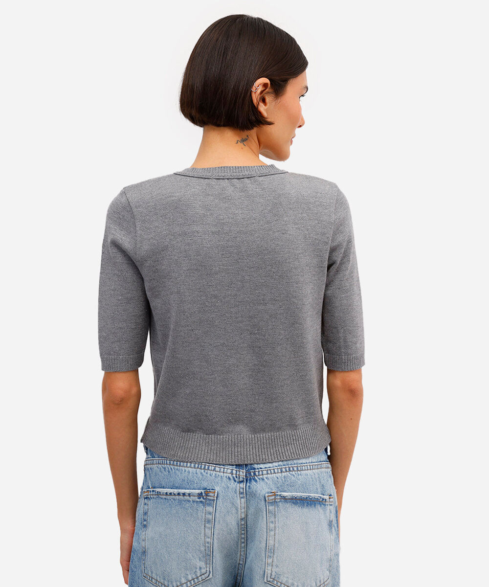 cardigan feminino de tricot com botões cinza