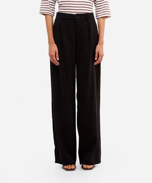 calça de alfaiataria feminina em viscose cintura alta preta