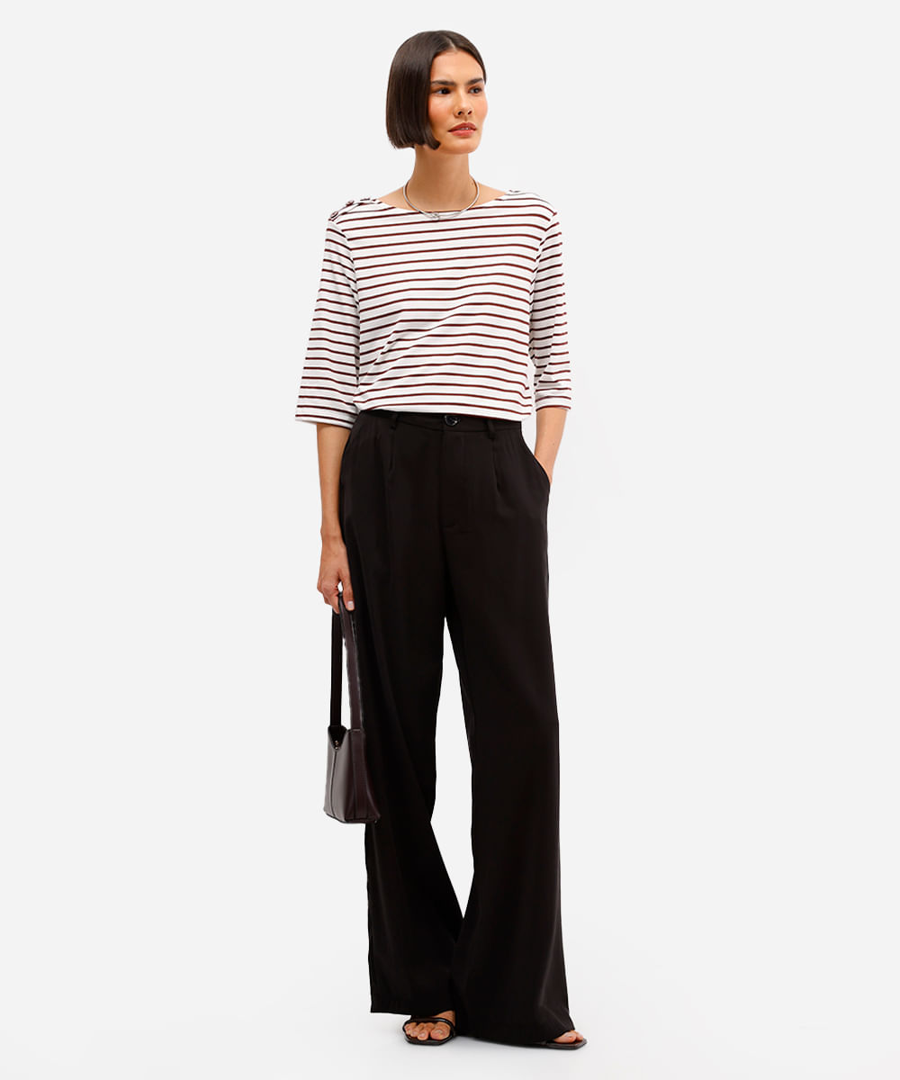 blusa feminina com viscose listrada marrom
