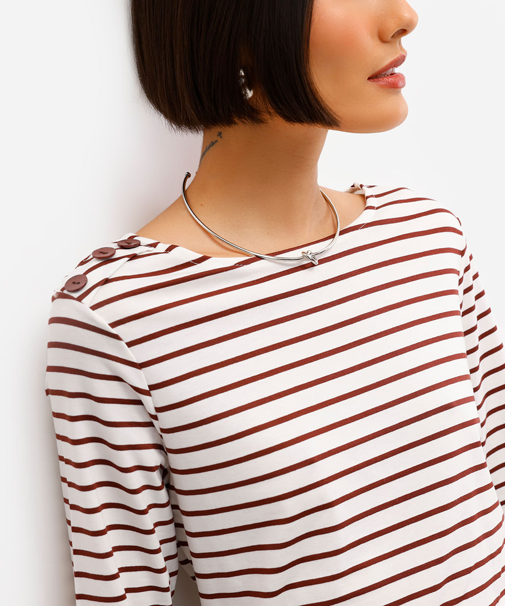 blusa feminina com viscose listrada marrom