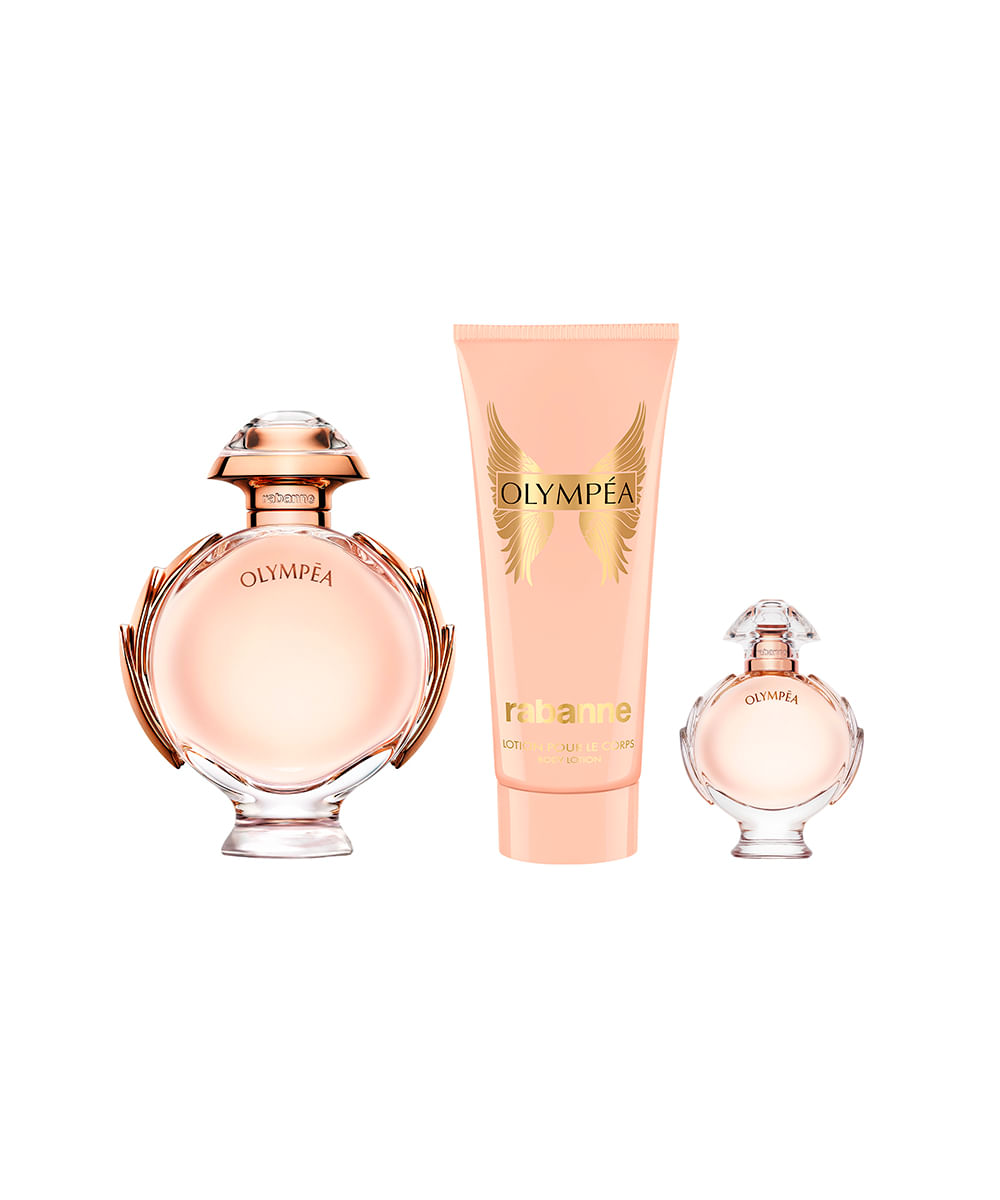 kit perfume feminino rabanne olympéa edp 80ml sensual creme corporal 100ml edp 6ml