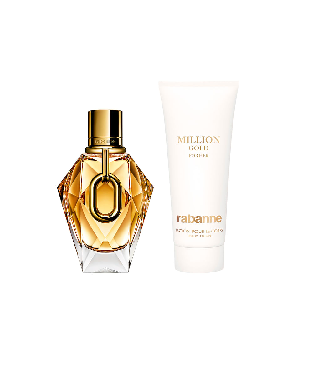 kit perfume feminino rabanne million gold for her edp refillable 90ml lotion pour le corps creme corporal 100ml