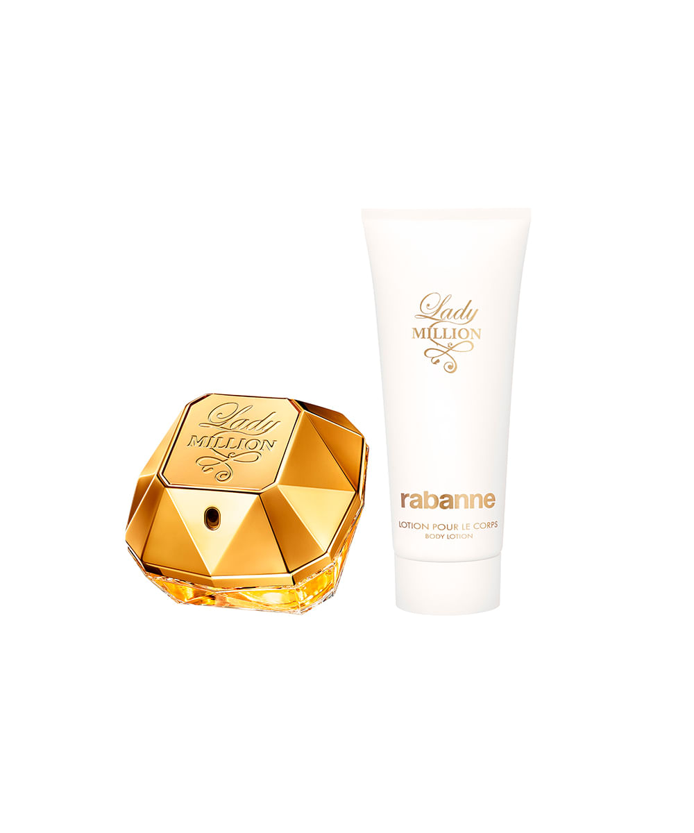 kit perfume feminino rabanne lady million sensual creme corporal 100ml edp 80ml