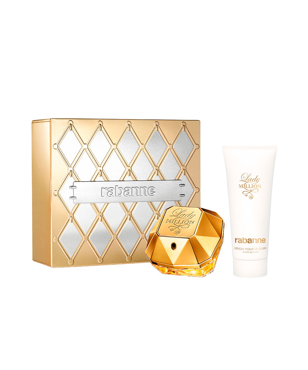 kit perfume feminino rabanne lady million sensual creme corporal 100ml edp 80ml