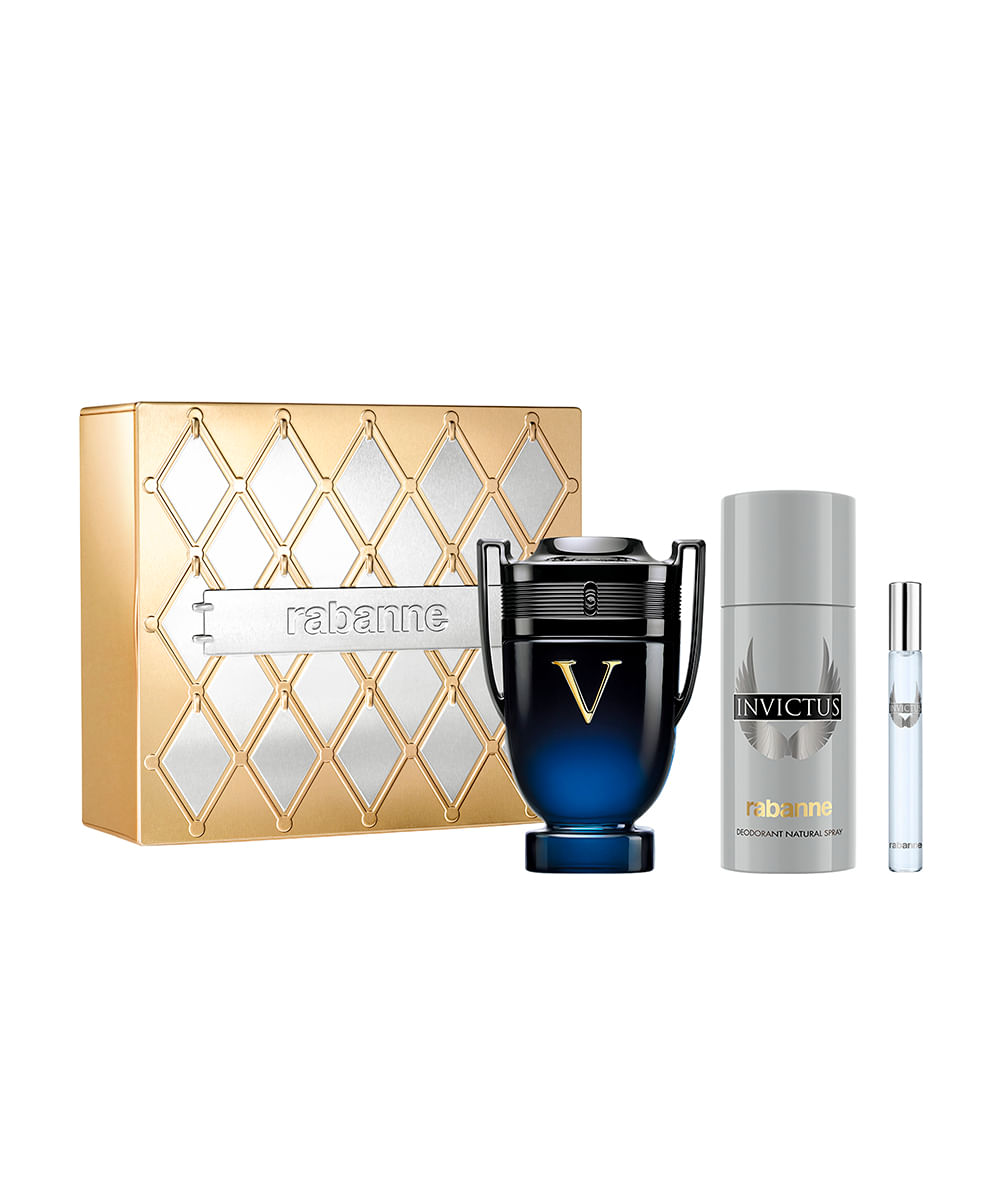 kit perfume masculino rabanne invictus victory elixir parfum intense 100ml desodorante 150ml edt 10ml