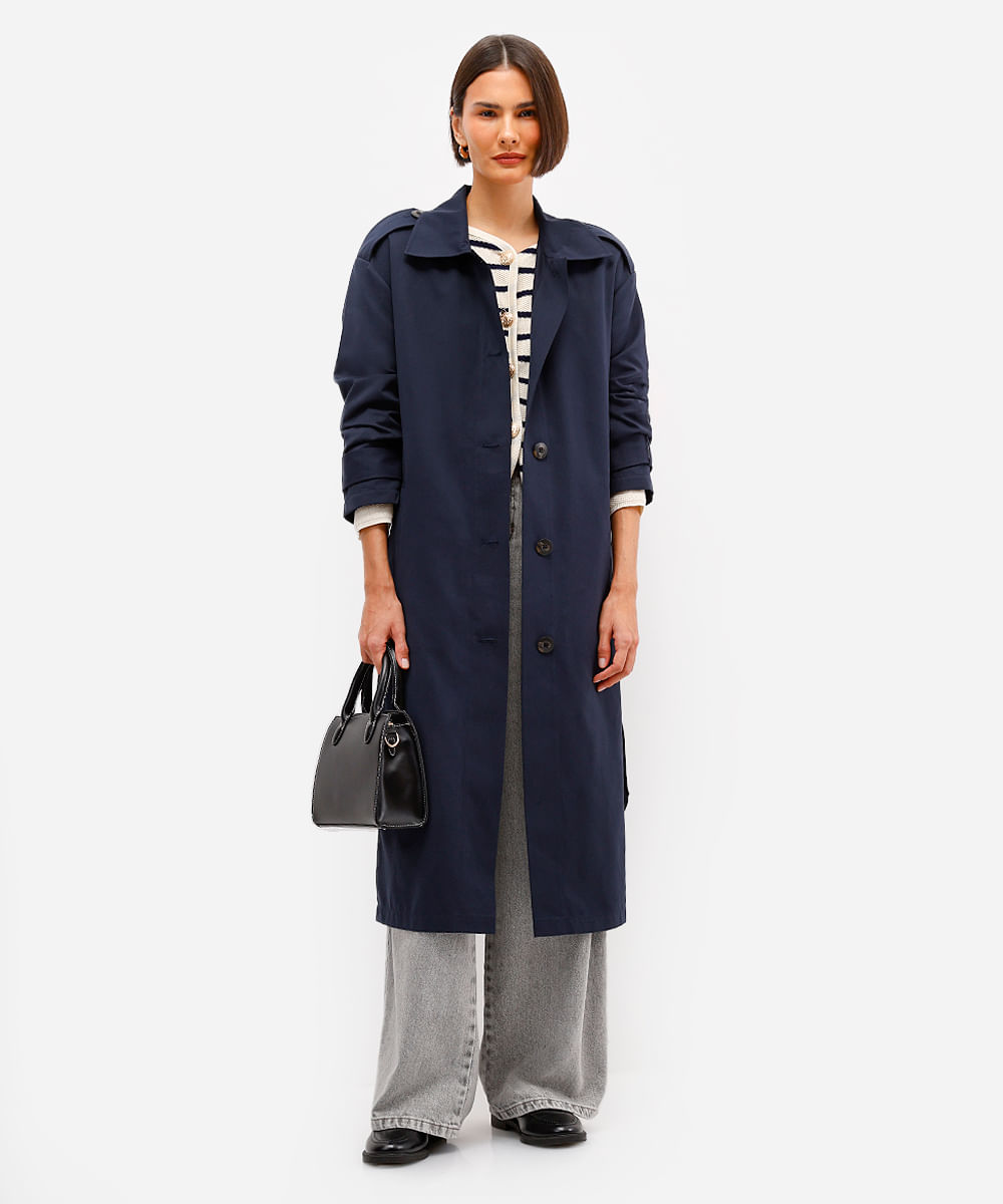 Trench coat feminino oversized azul C&A