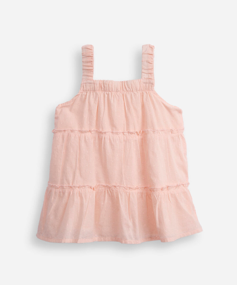 vestido de algodão infantil poá com tiara rosa
