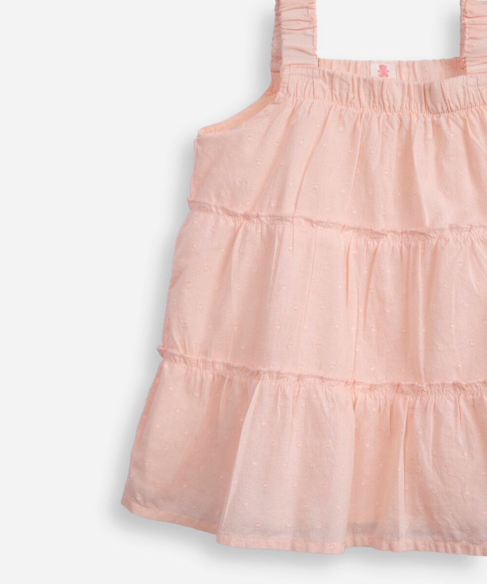 vestido de algodão infantil poá com tiara rosa