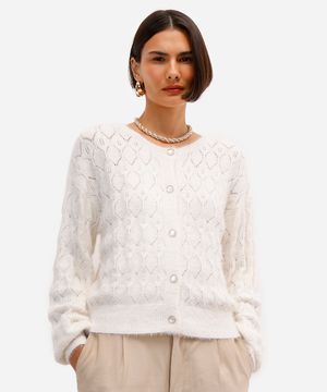 cardigan feminino de tricot texturizado off white