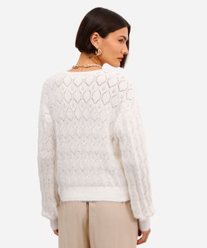 cardigan feminino de tricot texturizado off white