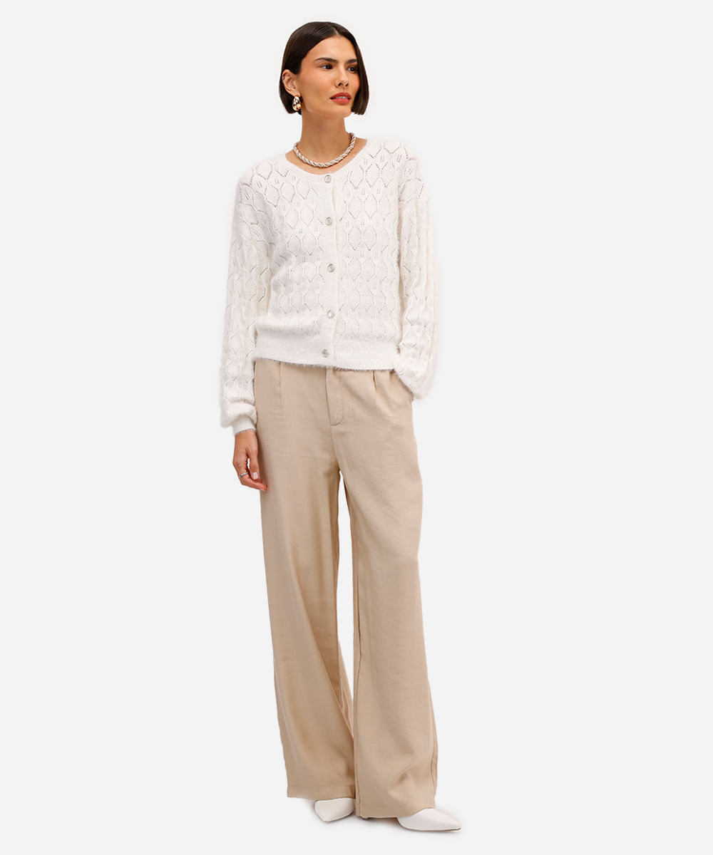cardigan feminino de tricot texturizado off white