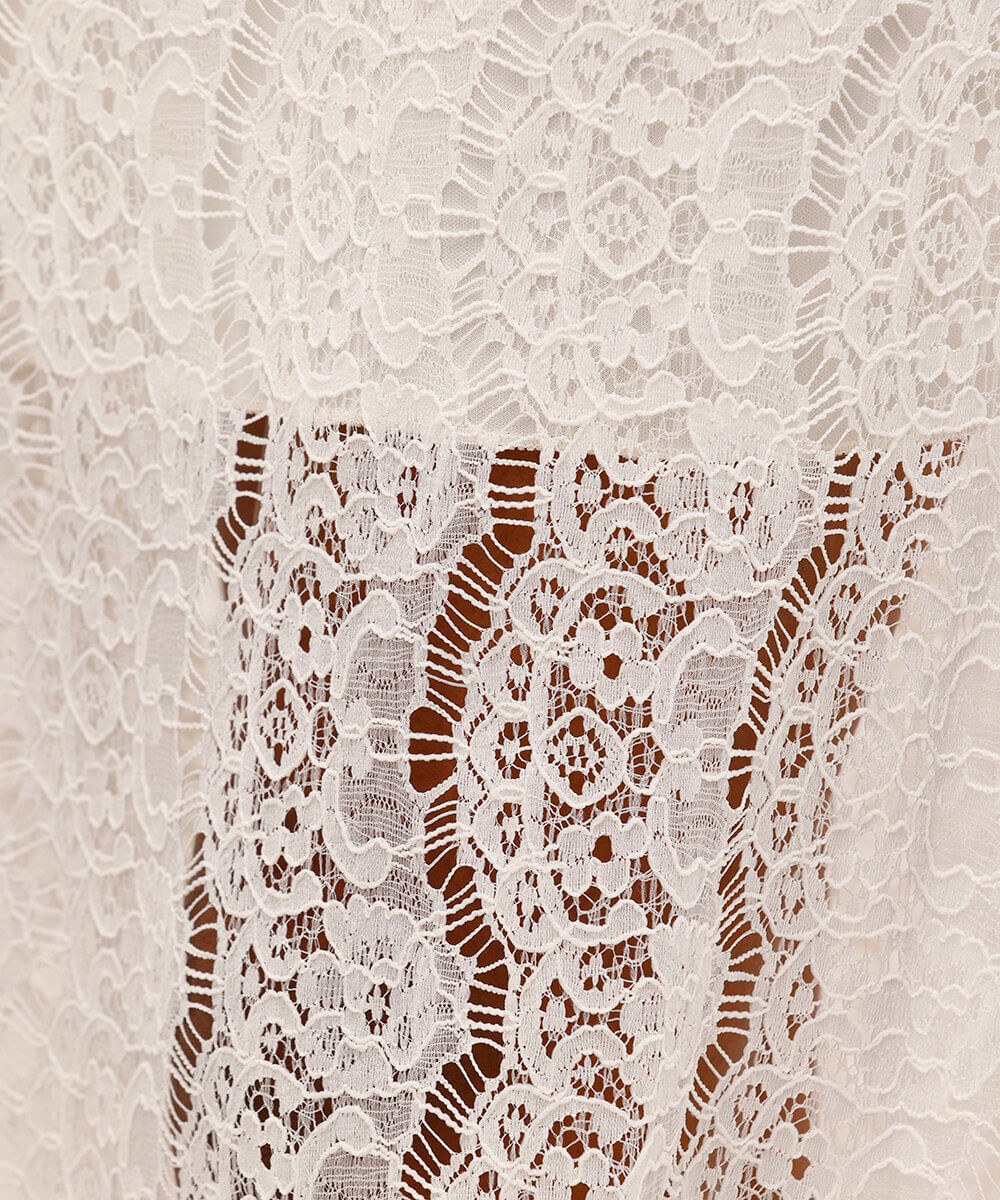 saia longa feminina de renda floral off white