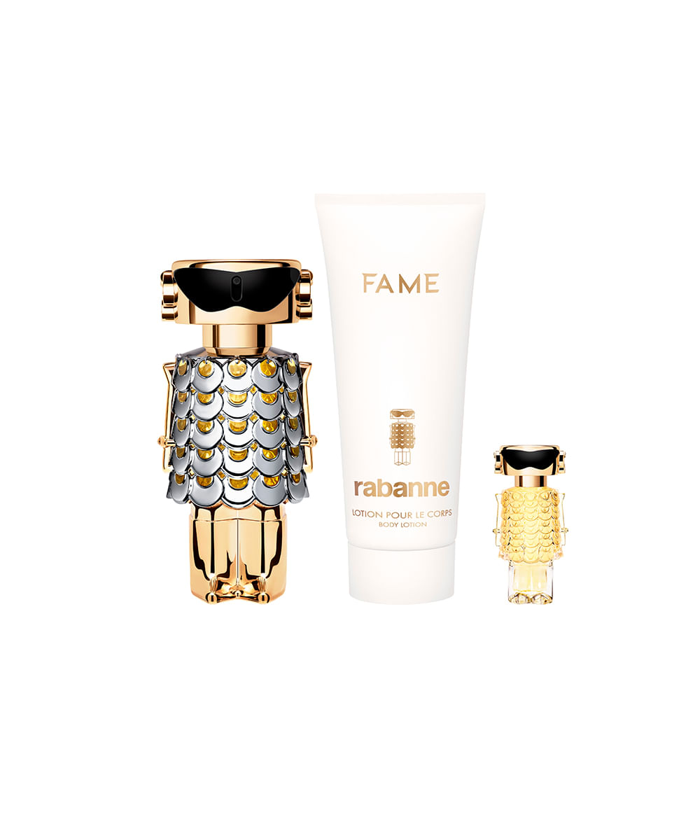 kit perfume feminino rabanne fame edp 80ml creme corporal 100ml fame edp 4ml