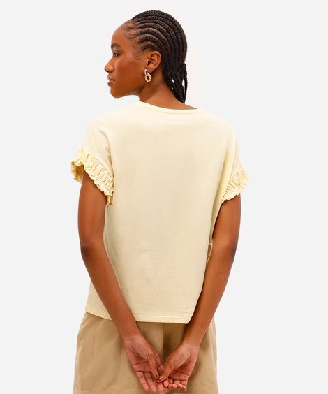 camiseta de algodão manga curta com fru fru amarela