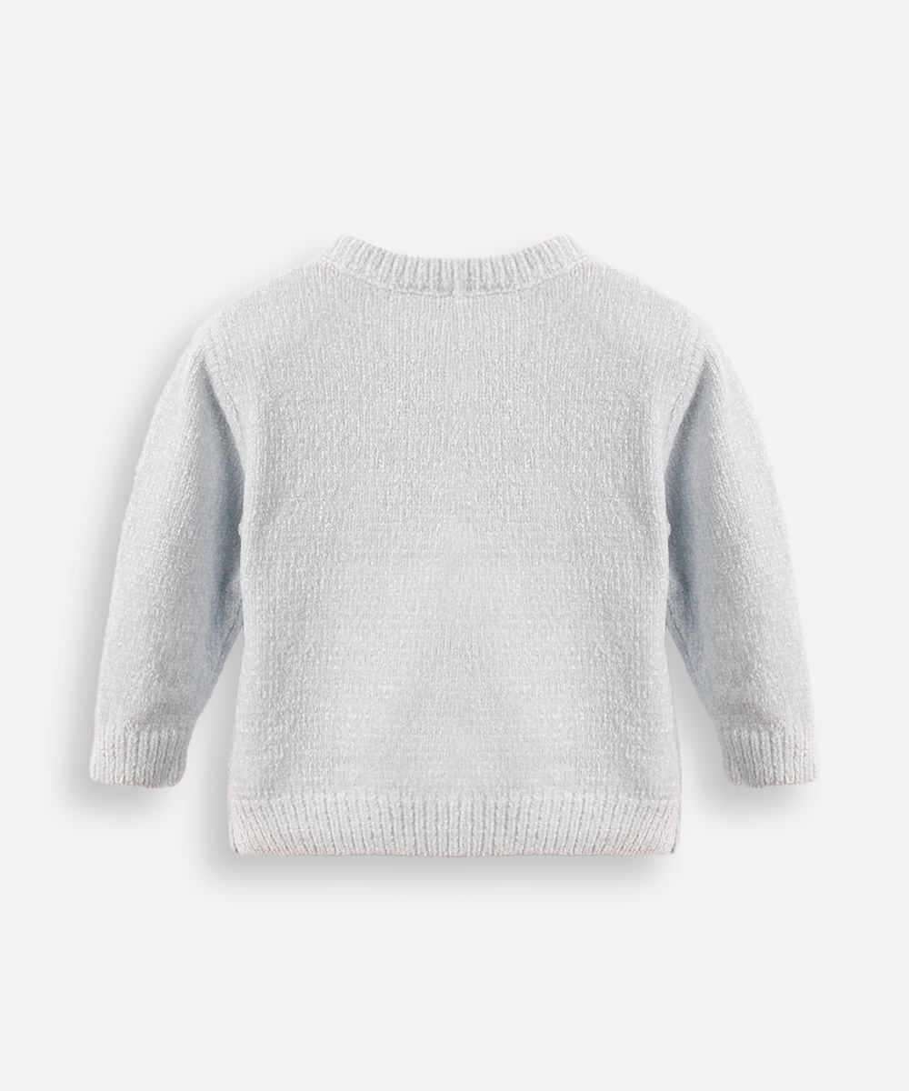 suéter de tricot infantil ursinho de paetê azul