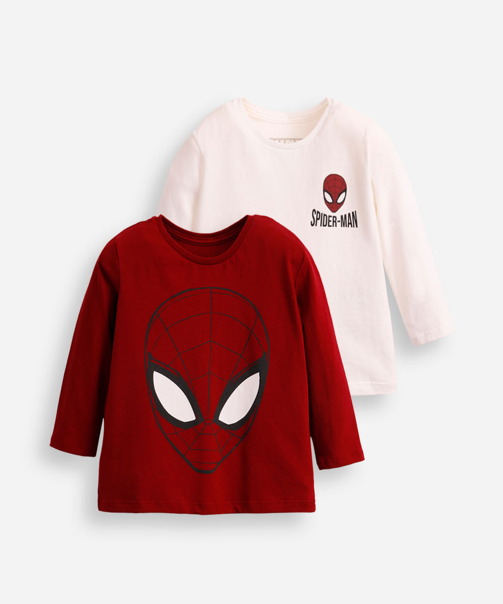 kit de 2 blusas infantis manga longa homem aranha colorida