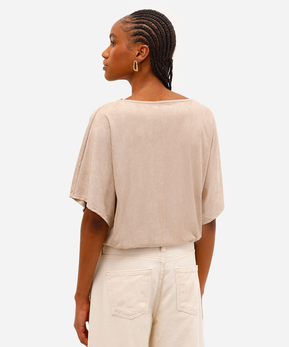 blusa feminina de suede decote v - cinza claro