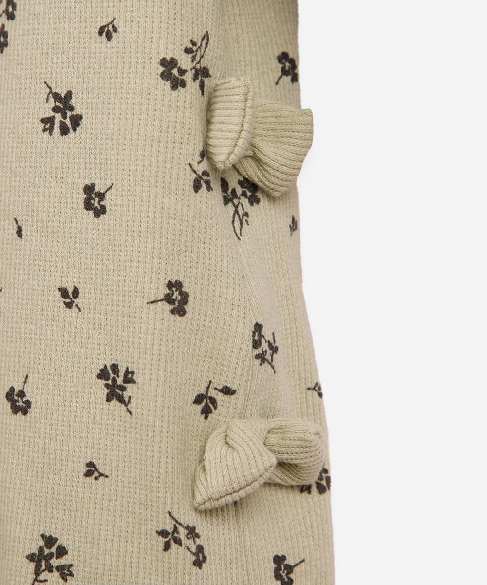 blusa de algodão infantil manga longa floral com lacinho verde
