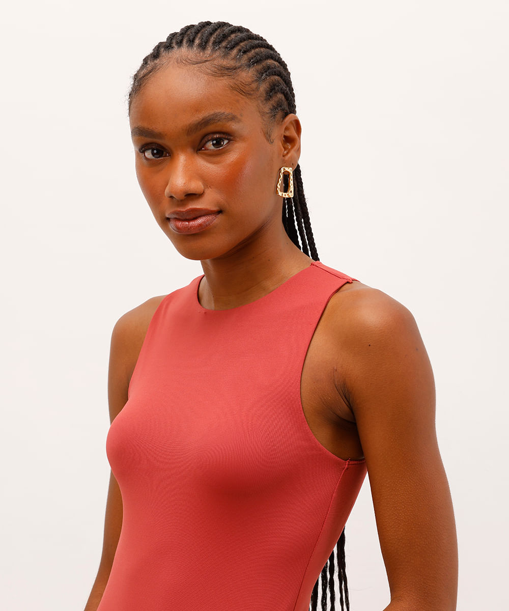 body feminino de poliamida decote redondo rosa