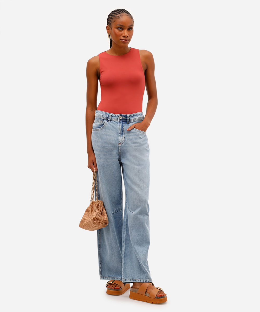 body feminino de poliamida decote redondo rosa
