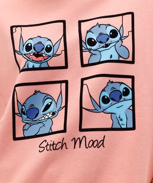 blusão de moletom com felpa manga longa stitch rosa